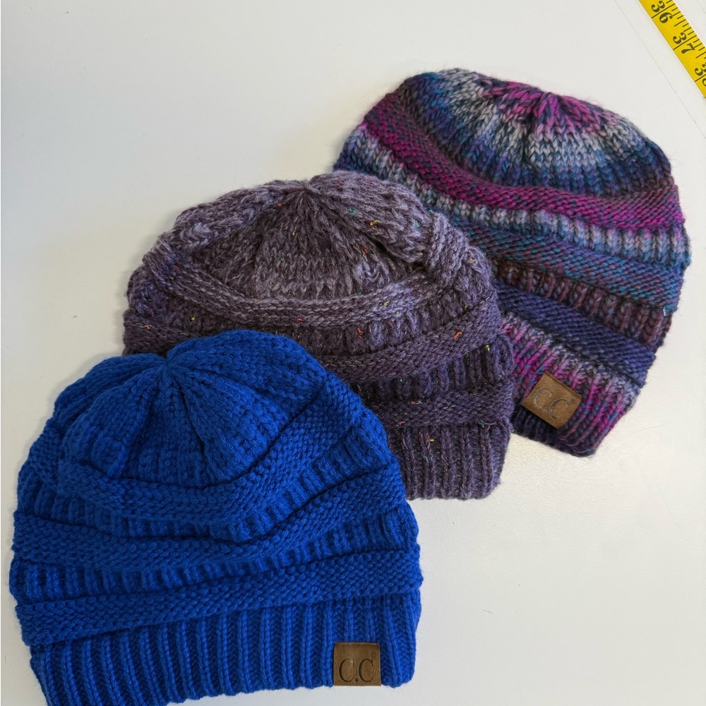 C.C Kids Knit Beanie Bundle - Blue, Purple, Multicolor - Picture 2 of 2